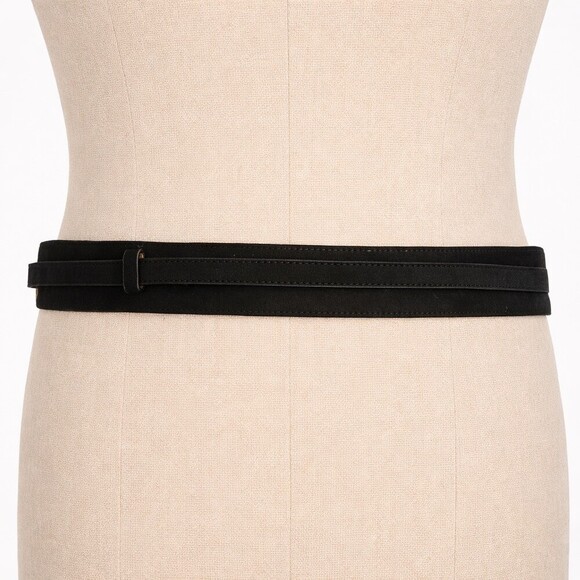 Vintage Black Faux Suede Wide Horsebit Stirrup Statement Belt Y2K size large main image 6